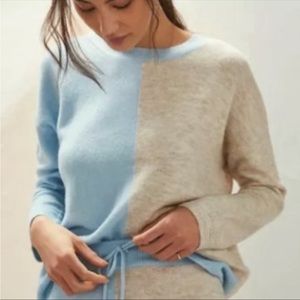 Anthropologie Saturday Sunday Lea Colorblock Knit Lounge Sweater Blue Gray